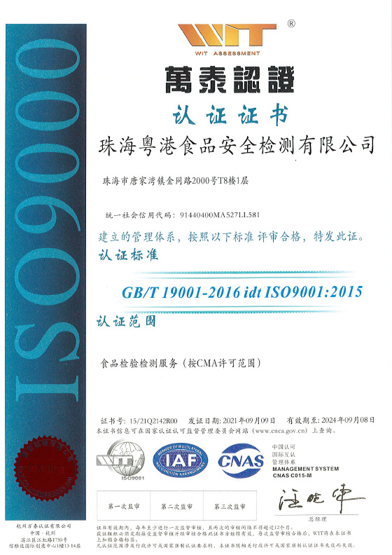 ISO9001管理体系认证证书中文版